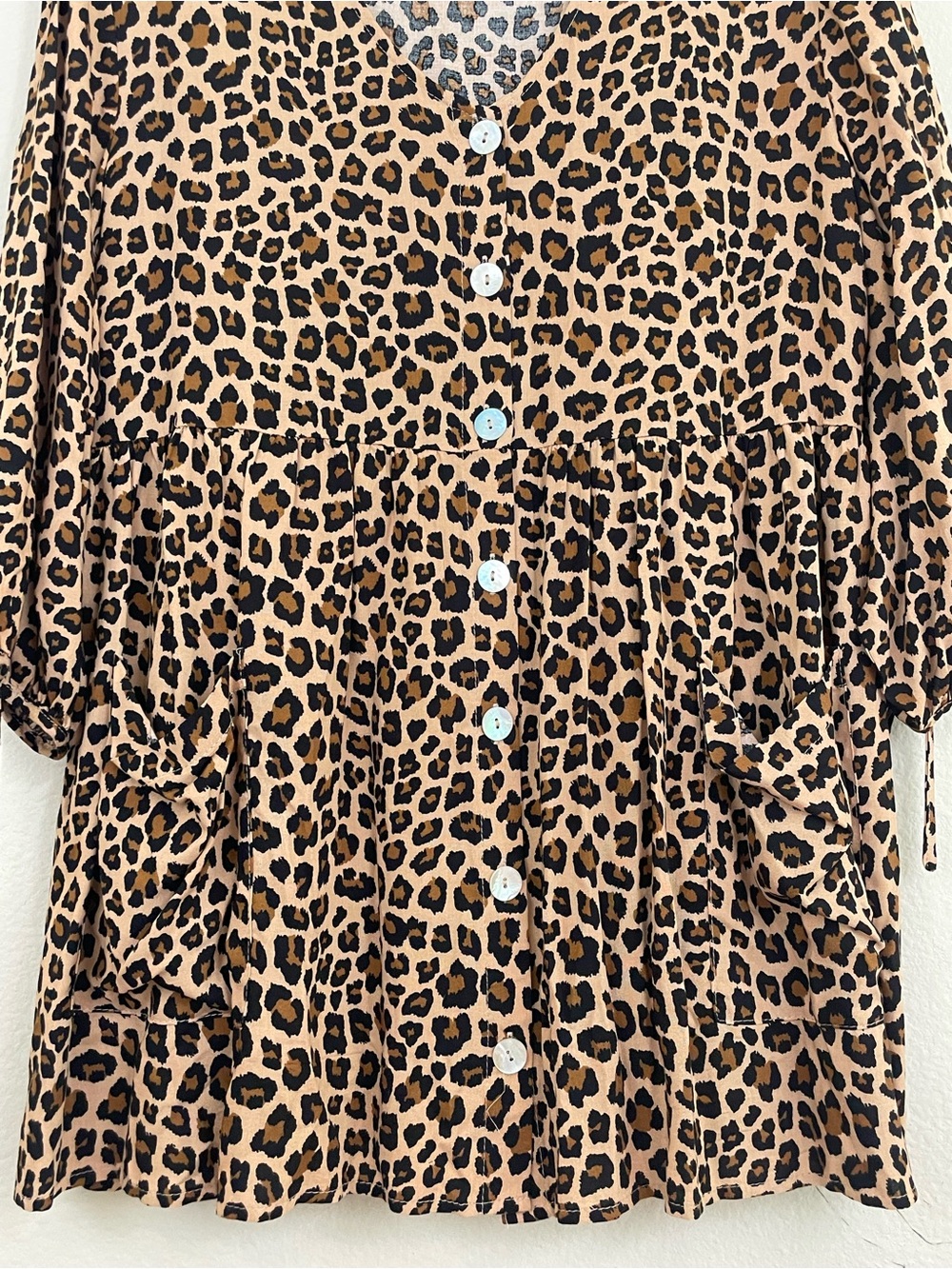 Entro Leopard Print Button‎ Front Babydoll Tunic Top/Dress Size M- Brown/Black - Picture 5 of 9